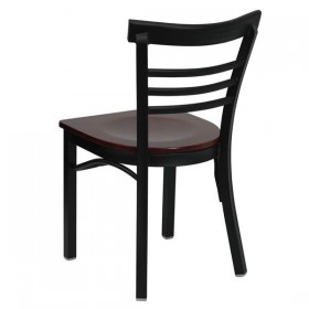 HERCULES Series Black Ladder Back Metal Restaurant Chair - Mahogany Wood Seat [XU-DG6Q6B1LAD-MAHW-GG]