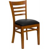 HERCULES Series Cherry Finished Ladder Back Wooden Restaurant Chair - Black Vinyl Seat [XU-DGW0005LAD-CHY-BLKV-GG]