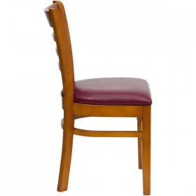 HERCULES Series Cherry Finished Ladder Back Wooden Restaurant Chair - Burgundy Vinyl Seat [XU-DGW0005LAD-CHY-BURV-GG]
