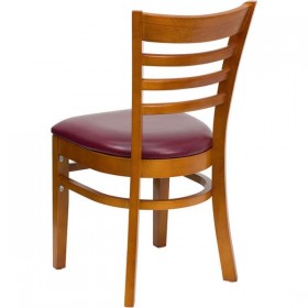 HERCULES Series Cherry Finished Ladder Back Wooden Restaurant Chair - Burgundy Vinyl Seat [XU-DGW0005LAD-CHY-BURV-GG]