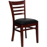 HERCULES Series Mahogany Finished Ladder Back Wooden Restaurant Chair - Black Vinyl Seat [XU-DGW0005LAD-MAH-BLKV-GG]