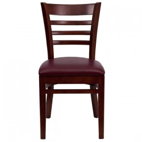 HERCULES Series Mahogany Finished Ladder Back Wooden Restaurant Chair - Burgundy Vinyl Seat [XU-DGW0005LAD-MAH-BURV-GG]