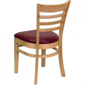 HERCULES Series Natural Wood Finished Ladder Back Wooden Restaurant Chair - Burgundy Vinyl Seat [XU-DGW0005LAD-NAT-BURV-GG]