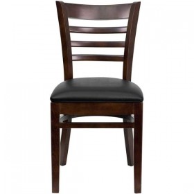 HERCULES Series Walnut Finished Ladder Back Wooden Restaurant Chair - Black Vinyl Seat [XU-DGW0005LAD-WAL-BLKV-GG]