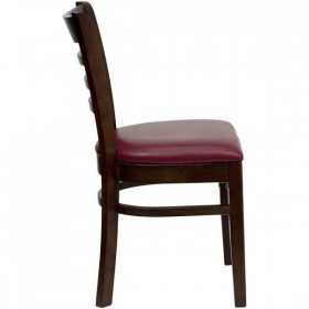 HERCULES Series Walnut Finished Ladder Back Wooden Restaurant Chair - Burgundy Vinyl Seat [XU-DGW0005LAD-WAL-BURV-GG]