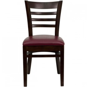 HERCULES Series Walnut Finished Ladder Back Wooden Restaurant Chair - Burgundy Vinyl Seat [XU-DGW0005LAD-WAL-BURV-GG]