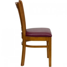 HERCULES Series Cherry Finished Vertical Slat Back Wooden Restaurant Chair - Burgundy Vinyl Seat [XU-DGW0008VRT-CHY-BURV-GG]