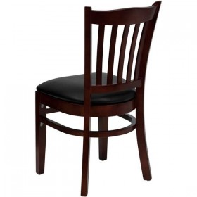 HERCULES Series Mahogany Finished Vertical Slat Back Wooden Restaurant Chair - Black Vinyl Seat [XU-DGW0008VRT-MAH-BLKV-GG]