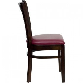 HERCULES Series Mahogany Finished Vertical Slat Back Wooden Restaurant Chair - Burgundy Vinyl Seat [XU-DGW0008VRT-MAH-BURV-GG]