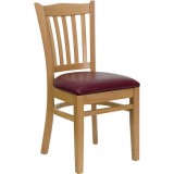HERCULES Series Natural Wood Finished Vertical Slat Back Wooden Restaurant Chair - Burgundy Vinyl Seat [XU-DGW0008VRT-NAT-BURV-GG]