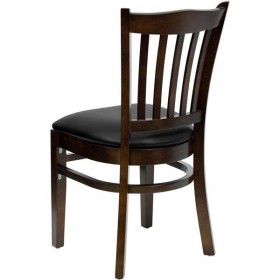 HERCULES Series Walnut Finished Vertical Slat Back Wooden Restaurant Chair - Black Vinyl Seat [XU-DGW0008VRT-WAL-BLKV-GG]