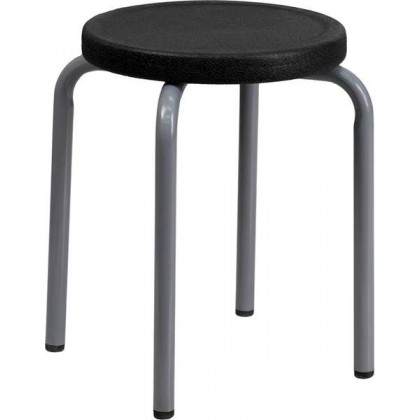 Stackable Stool with Black Seat and Silver Powder Coated Frame [YK01B-GG]