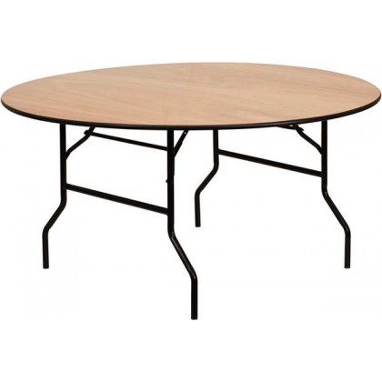 60'' Round Wood Folding Banquet Table with Clear Coated Finished Top [YT-WRFT60-TBL-GG]