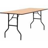 30'' x 72'' Rectangular Wood Folding Banquet Table with Clear Coated Finished Top [YT-WTFT30X72-TBL-GG]