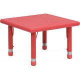 24'' Square Height Adjustable Red Plastic Activity Table [YU-YCX-002-2-SQR-TBL-RED-GG]