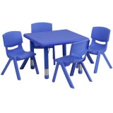 24'' Square Adjustable Blue Plastic Activity Table Set with 4 School Stack Chairs [YU-YCX-0023-2-SQR-TBL-BLUE-E-GG]