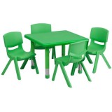 24'' Square Adjustable Green Plastic Activity Table Set with 4 School Stack Chairs [YU-YCX-0023-2-SQR-TBL-GREEN-E-GG]