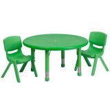 33'' Round Adjustable Green Plastic Activity Table Set with 2 School Stack Chairs [YU-YCX-0073-2-ROUND-TBL-GREEN-R-GG]